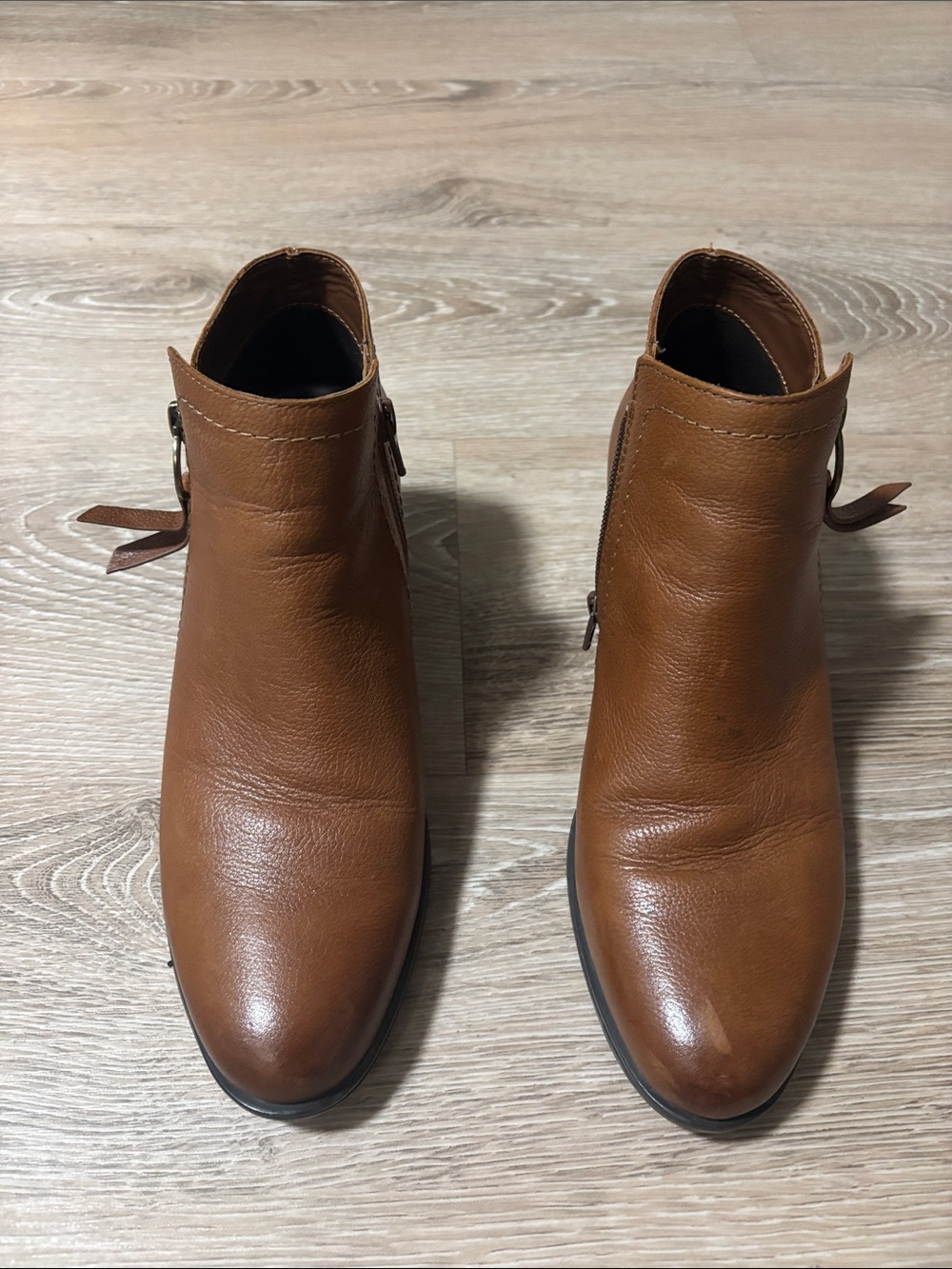 Naturalizer Tan Leather Ankle Booties with Side Buckle